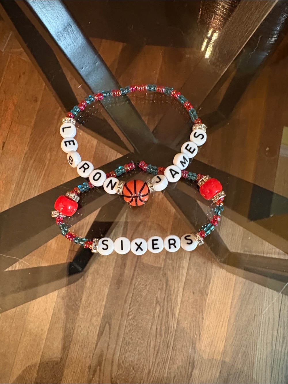 Personalized Red and Green Basketball Beaded Bracelet Set